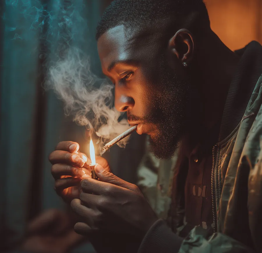 A man lighting a wrap